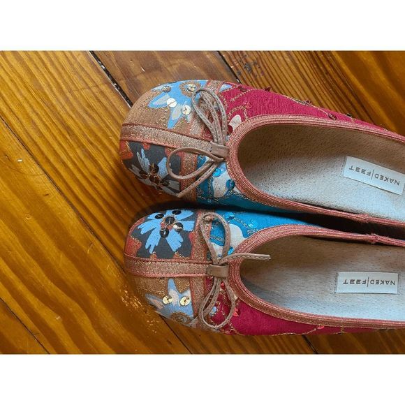 Naked Feet Boho Red Blue Italian Leather Flats, Size 7 - Picture 9 of 9